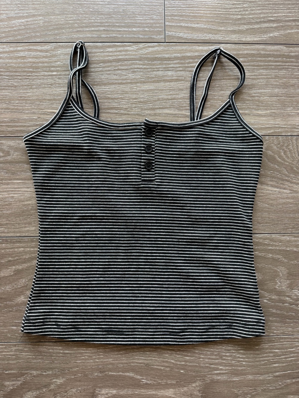Edikted Black & White Striped Ribbed Tank with Button Placket
